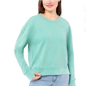 Seven7 woman’s Light Green Crewneck Sweater waffle seven 7